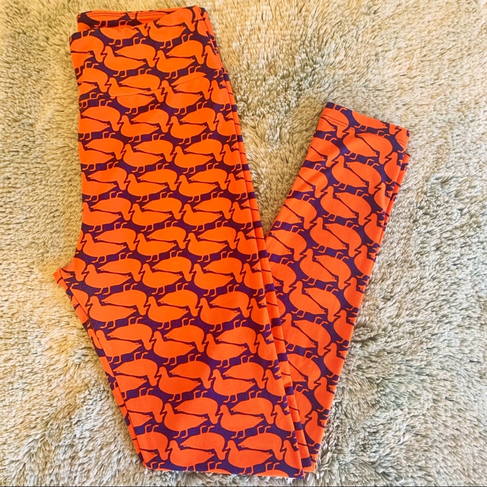 Women’s LuLaRoe Blue and Orange Duck Leggings OS